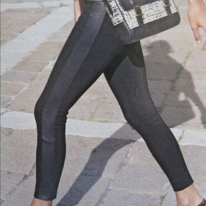 J Crew black  Ponte leggings Pants  w/Leather tuxedo  Stripe